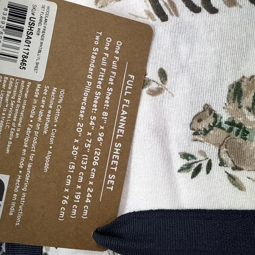 Eddie Bauer Flannel Sheet Set Full Size 4 Piece Woodland‎ Friends Cabin Outdoors